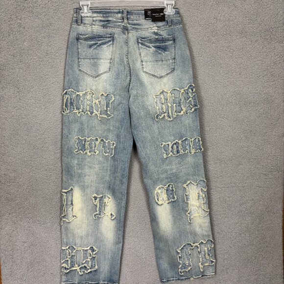 Smoke Rise Red Women's Wide Leg Jeans Distressed Grunge Curvy Fit 13/30 Blue NWT - Picture 4 of 12